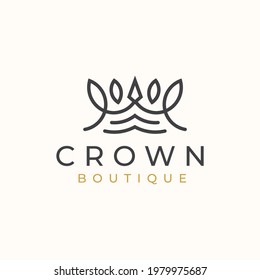 Monoline Crown Floral Logo Template. Vector Illustration