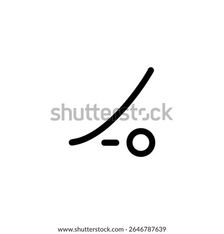 A monoline curve with a starting control point, representing an ease-in animation function. Isolated on a white background.