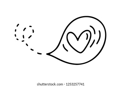 Monoline cute balloon with heart. Vector Valentines Day Hand Drawn icon. Holiday sketch doodle Design element valentine. love decor for web, wedding and print. Isolated illustration.