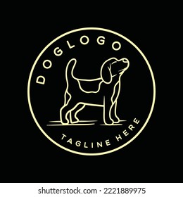 Monoline Cute Dog Vector Logo, Animal Pet vintage badge, creative luxury emblem Design