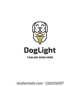 monoline cute smart dog hold light bulb logo icon vector inspiration