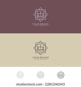 The monoline design pattern with crown visualization form has geometric dynamic and minimalist curve frames