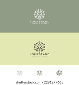 Monoline design pattern with Fox visualization shape in geometric hexagon shape and minimalist