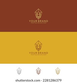 Monoline design pattern with Fox visualization shape in the shape of a pentagon, geometric focus, shield and minimalism