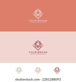 Monoline design pattern with Fox visualization shape in the form of a quadrangular geometric label and minimalist