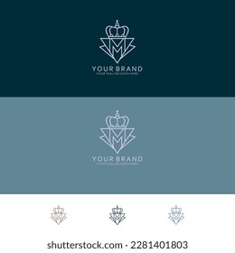 Monoline design pattern with monogram letter M crowned square ornamented that means elegant, simple and strong 