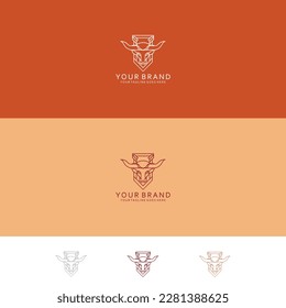 Monoline design pattern with vintage bull shield shape that means elegant, simple and strong 