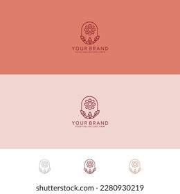 Monoline design pattern with visualization of gear that natural leaves join and minimalism