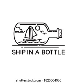 monoline design of sailing ship in bottle vector illustration