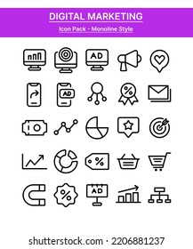 Monoline Digital Marketing Icon Pack, Suitable For Your UI Web Or Mobile Design