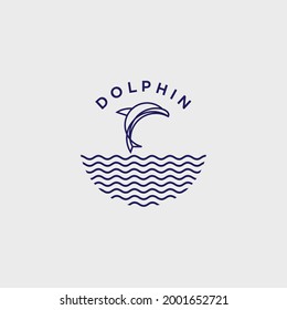 monoline dolphin logo, sea icon logo