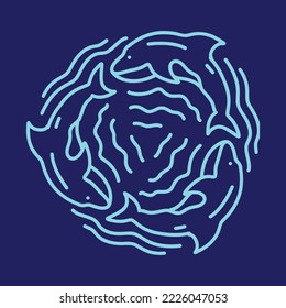 Monoline Delphin Vectorlogo, Tier-Vintage-Abzeichen, Fisch-kreatives Emblem Design