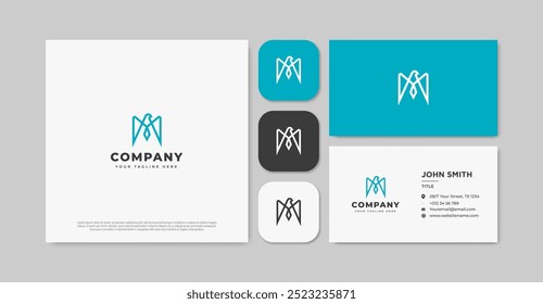 Monoline eagle letter m logo and business card