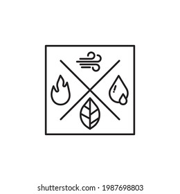 Monoline Environmental design template isolated on white color background. Vector illustration of four element of life. Earth, water, fire and Air. Suitable for logo, t-shirt and other merchandise