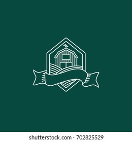 Monoline Farm Barn Emblem Logo with text banner template