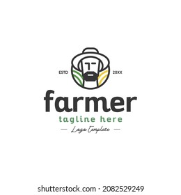 monoline farmer face head logo icon vector template