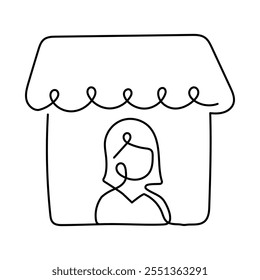 Monoline Female Merchant Icon. Simple Line Woman. Business Owner Icon. Minimalist Female Entrepreneur Vector.