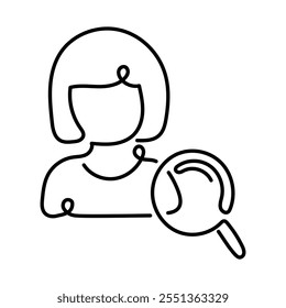 Monoline Female Test Person Icon. Simple Line Female Test Subject Icon.Minimalist Female Clinical Trial Participant Vector.