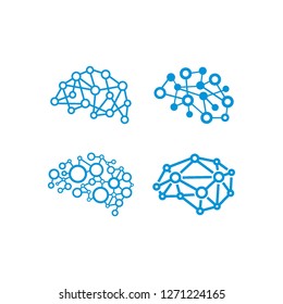 monoline flat brain dots connection healthcare logo icon vector pack bundle set collection