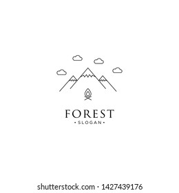monoline forest, mountain and wave logo icon vector