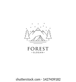 monoline forest, mountain and wave logo icon vector