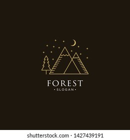 monoline forest, mountain and wave logo icon vector