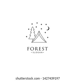 monoline forest, mountain and wave logo icon vector