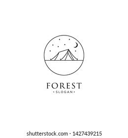 monoline forest, mountain and wave logo icon vector
