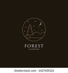 monoline forest, mountain and wave logo icon vector