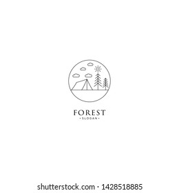 monoline forest, mountain and wave logo icon vector