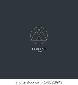 monoline forest, mountain and wave logo icon vector