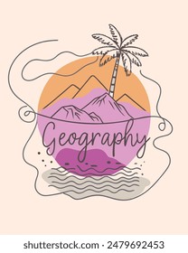 Monoline Geography vintage and retro with island model for your Tshirt design, Figure, or oranament your element