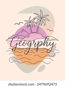 Monoline Geography vintage and retro with island model for your Tshirt design, Figure, or oranament your element