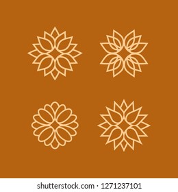 monoline geometric luxurious flower floral decoration logo icon vector set pack bundle collection