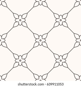 Monoline Geometric Seamless Pattern With Floral Accent.