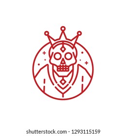 monoline geometric skeleton skull figure with crown in circle shape vector illustration template
