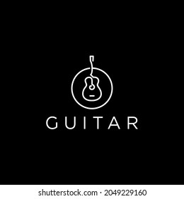 monoline guitar logo design vector