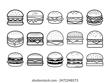 Monoline Hamburger Icon Design Set