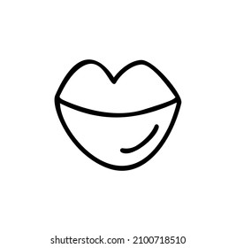 Monoline Hand Draw lips. Beauty Ink Women lip in Sketch Art Style, Line Draw Mouth Symbol, lips Single Outline Vector Illustration for Interior Design, Picture Printing.