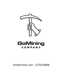 monoline hand hold mining hammer logo icon vector template