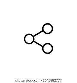 Monoline icon of the Android share symbol, featuring three small circles connected by two lines forming a V-shape. Isolated on a white background.