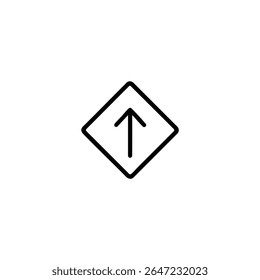 A monoline icon with an up arrow inside a diamond shape. Symbol for high priority or increasing importance.