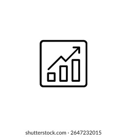 A monoline icon of a bar chart with an upward trend inside a square. Symbol for increasing statistics profit or positive growth.
