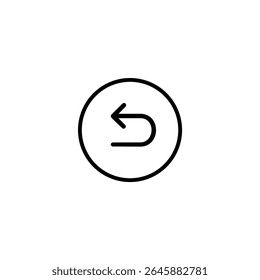 Ícone de linha monocromática de uma seta em curva no sentido anti-horário dentro de um círculo, representando uma ação desfazer ou reverter, terminando em uma ponta de seta em forma de V. Isolado em um fundo branco.