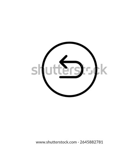 Monoline icon of a counter-clockwise-curving arrow within a circle, representing an undo or revert action, ending in a V-shaped arrowhead. Isolated on a white background.