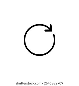 Ícone de linha única representando um símbolo de atualização como uma seta circular quase completa no sentido horário com uma ponta de seta em forma de V. Isolado em um fundo branco.