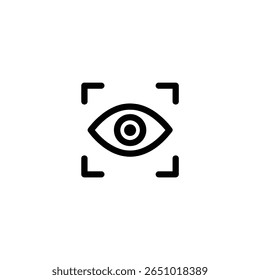 Monoline icon of an eye within scanner brackets, for concepts of retinal or iris scanning, biometric security, and surveillance.
