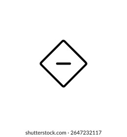 A monoline icon with a horizontal line inside a diamond shape. Symbol for medium or neutral priority level.