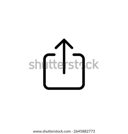 Monoline icon of the iOS share symbol, an upward arrow emerging from a U-shaped container. Isolated on a white background.