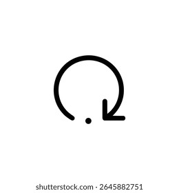Ícone de linha única representando uma ação de reinicialização, representado como uma seta circular incompleta no sentido horário com um segmento de linha inicial. Isolado em um fundo branco.